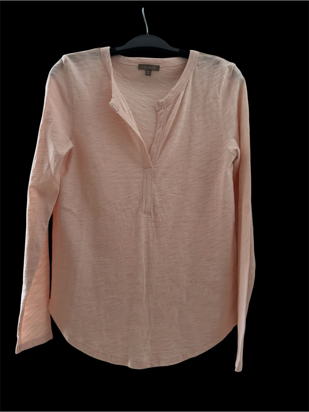 Lilla P Long-Sleeve Split-Neck Tee in Light Blush